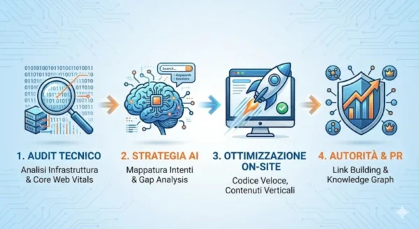 Schema operativo Agenzia SEO Milano con integrazione AI e analisi predittiva per siti WordPress.