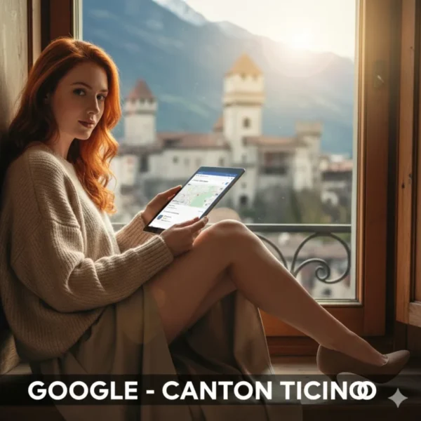 Ragazza giovane che effettua una ricerca su Google per servizi digitali nel Canton Ticino.