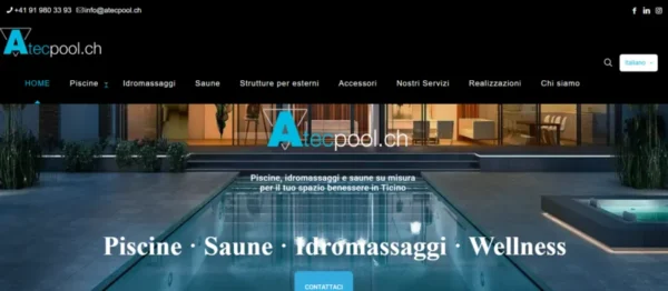 Sito web Atecpool Svizzera ottimizzato SEO per la costruzione di piscine in Ticino.