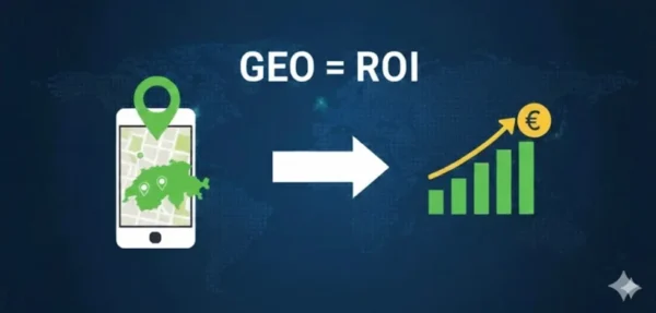 Infografica GEO = ROI: Strategie di posizionamento locale per massimizzare il ritorno sull'investimento in Canton Ticino.