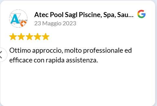 creenshot recensione Google di Atec Pool Sagl per SEO WordPress: "Ottimo approccio, professionale ed efficace con rapida assistenza