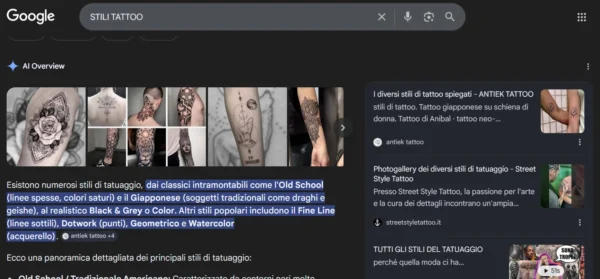 Posizionamento AI Overviews (AI O) per Street Style Tattoo Milano con il Metodo WP-Forza 10®: query stili tattoo e irezumi.