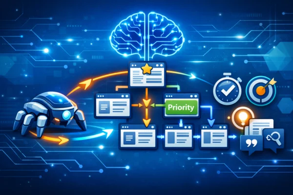 Immagine iconografica che mostra l’architettura dei contenuti AI‑First per ottimizzare il crawl budget.