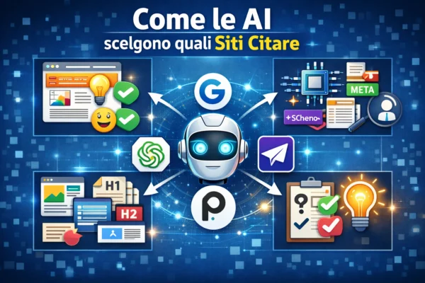 Infografica che mostra come le AI scelgono quali siti citare nelle risposte generative