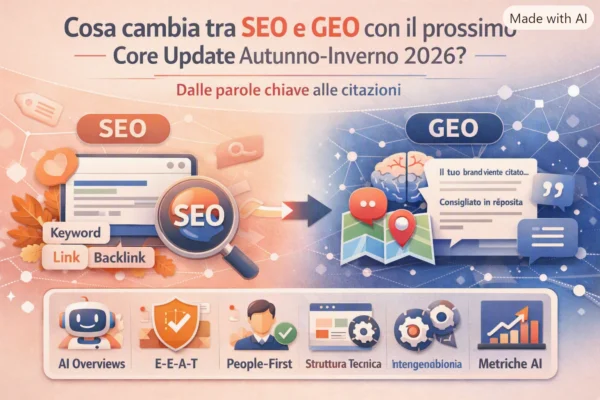 Cosa cambia tra SEO e GEO con il prossimo core update autunno inverno 2026 Cosa cambia tra SEO e GEO con il prossimo core update autunno inverno 2026