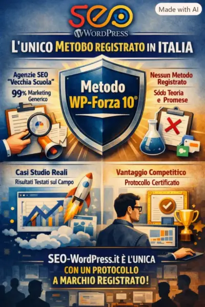 Perché SEO-WordPress.it è l’unica ad avere un protocollo a marchio registrato testato su casi reali Perché SEO-WordPress.it è l'unica ad avere un protocollo a marchio registrato testato su casi reali